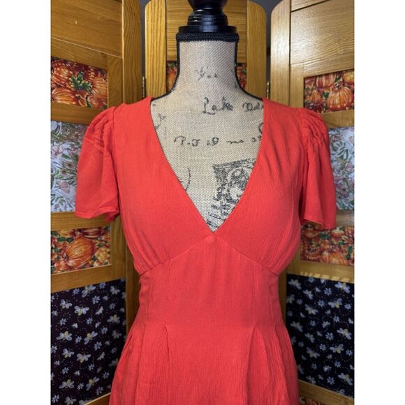FOREVER 21 Deep Vneck Babydoll Mini Dress Flutter Sleeve Fit Flare Skater Y2k M - Picture 6 of 8